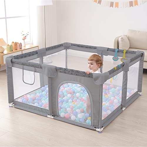 Sunwhat Baby Gate Playpen for Babies and Toddlers,Baby Play Yard with Printing,Baby Play Pen Infant Safety Activity Center,Baby Fence Play Area Indoor & (51×51 Inch, Dark Grey)