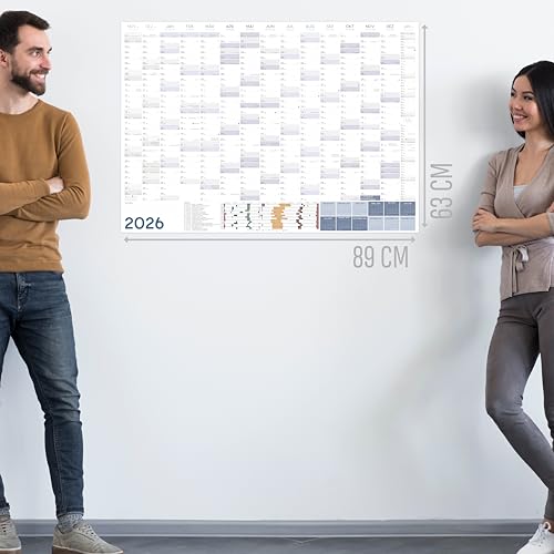 XXL Wandkalender 2026 Jahresplaner quer DIN A1+ 89x63 cm Wandplaner 2026 quer GEFALZT Querformat Poster gefaltet Jahreskalender 2026 Plakatkalender 16 Monate November 2025 - Februar 2026