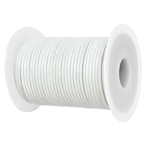 GENIQUE Real/Genuine Round Leather String Cord for Necklace Bracelets, Jewellery, Braiding (1.5mm, White)