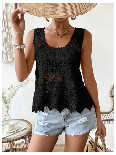 SOLY HUX Women's Crochet Tank Tops Hollow Out Knit Sleeveless Scoop Neck Sweater Vest Embroidery Cover Ups4