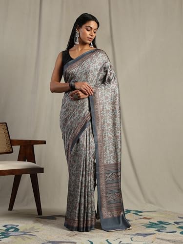 Image of Garden Vareli Pashmina Saree With Unstitched Blouse Piece