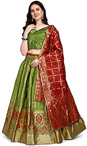 PURVAJA Women's Jacquard Semi-Stitched Lehenga choli