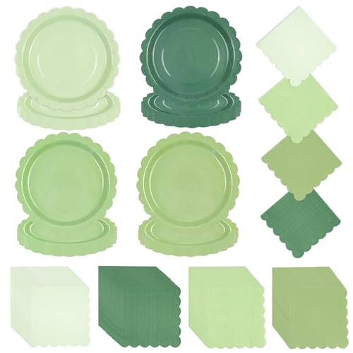 LDFDRT Lot de 40 assiettes en carton vert sauge de 17,8 cm et 40 serviettes de fête - Décoration d'anniversaire - Assiettes jetables - Décoration de fête (80 pièces...