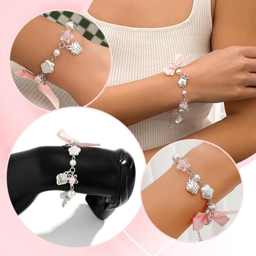 Image of SANNIDHI Crystal Bracelet for Girls Stylish Double Layer Pearl Crystal Bead Bracelets Jewelry with Cute Pendant Charm, Bracelet for Kids Women Ideal Gift for Girls