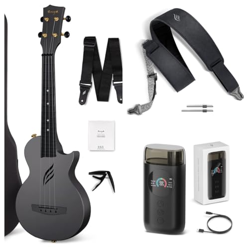 Enya Concert Ukulele Nova U 23’’ Carbon Fiber Travel Ukulele with Beginner Kit & enya Magnetic Strap & Enya Smart Automatic Guitar Tuner