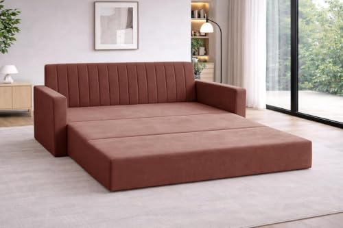 Image of Rosebell Foldable 3-Seater Sofa-Cum-Bed | 3-in-One Convertible Couch with Armrest | Modern Fabric Sofa for Living Room, & Office-Brown