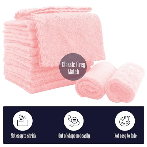 Image of 32 Pack Baby Washcloths - Luxury Coral Fleece - Extra Absorbent and Soft Wash Clothes for Newborns, Infants and Toddlers - Suitable for Sensitive Skin and New Born - Baby Shower - Pink, 10x10 Inch
