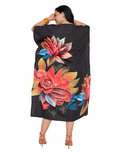 Image of Gypsie Blu Women Plus Size Kaftan Dress Beach Cover Up Maxi Dresses for Women, V-Neck Kimono Sleeve 1X-3X
