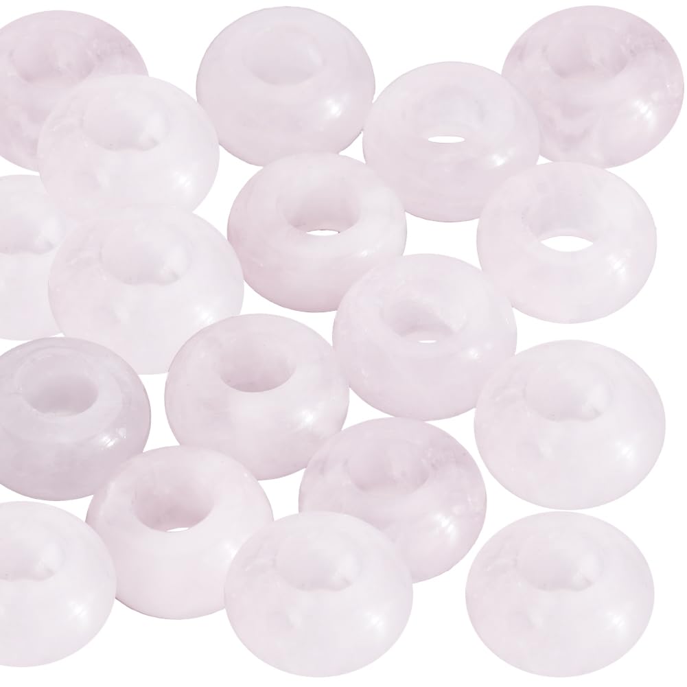 1 Box 20Pcs Large Hole Gemstone Beads Natural Stone Rondelle Bead Bulk Rose Quartz Round Macrame European Crystal Loose Beads for Jewelry Making Bracelets Necklaces Beading Braided Hair Craft