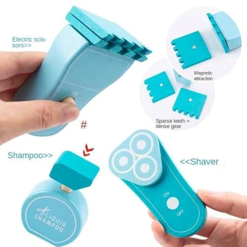 Image of Wudly Wooden Hair Dresser Play Set - Kids' Pretend Hair Salon with Mirror, Comb, Scissors, Hair Dryer & Styling Accessories for Imaginative Play