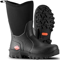 Showave Men's Mid Calf Rubber Work Boots Waterproof Rain Boot Insulated Mud Boots with Comfortable Sports Soles(Black,Size 11)