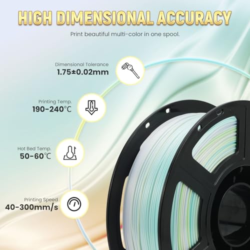 Image of FLASHFORGE Silk PLA Gradient Rainbow Macaron, Multicolored Color Change 3D Printer Filament, Light Purple Light Green Light Red Blue Shiny Fast Color-Changing Each 8M Gradually, Ultra-High Glossiness