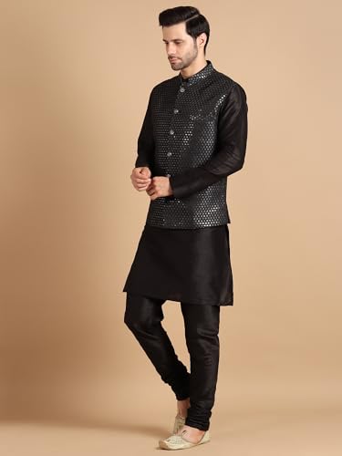 Image of men's Silk Blend Kurta Pejama & Waistcot Set