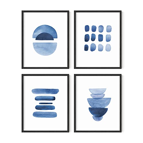HAUS AND HUES Abstract Blue Wall Art Prints Set of 4 - Abstract Art Wall Decor for Living Room | Watercolor Prints Navy Blue Wall Art | UNFRAMED (8 x 10)