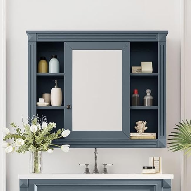 35 X 28 Wall Mounted Bathroom Storage Cabinet, Modern Bathroom Wall Cabinet with Mirror