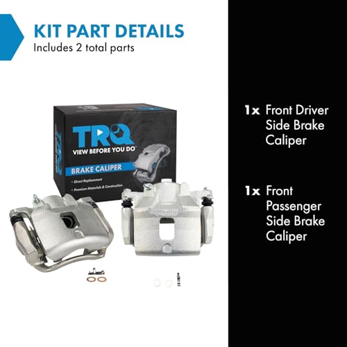 Image of TRQ Front Driver and Passenger Side Brake Caliper Set Caliper Brackets Compatible with 05-06 Chevrolet Cobalt with Rear Drum Brakes, 07-10 Cobalt with Rear Drum Brakes with 4 Lug Wheels
