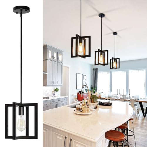 Mlihove Pendant Lights Kitchen Island Black Csytal 1-Light Modern Chandeliers Industrial Light fixtures Ceiling for Dining Room Hallway Foyer Hanging Adjustable Height