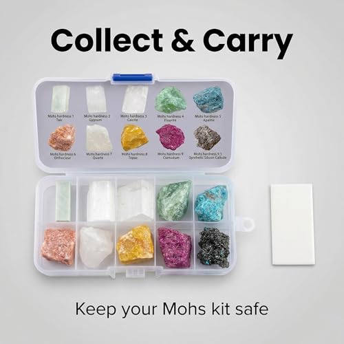 Image of Mohs Hardness Test Kit with 10 Rocks & Porcelain Streak Plate - Complete Geology Mineral Testing Kit for Rock Identification