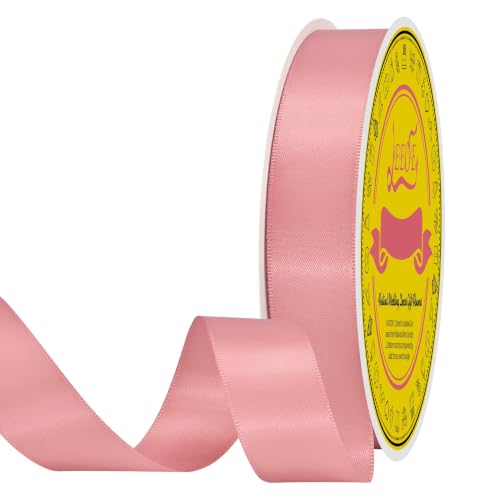Image of Dusty Pink Double Face Satin Ribbon 1 inch X 50 Yards Spool Bright Colors Very Suitable for Weddings Gift Package Wrapping Dancer Wand Sewing Party Hair Bow Invitation Decorations and More