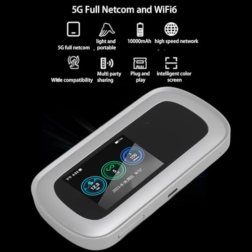 Hotspot Móvil 5G WiFi6 LTE, Enrutador 5G con Ranura para Tarjeta SIM, Módem de Cobertura Internacional, Dispositivos de Internet Portátiles para Viajes, 16 Usuarios, Pantalla a
