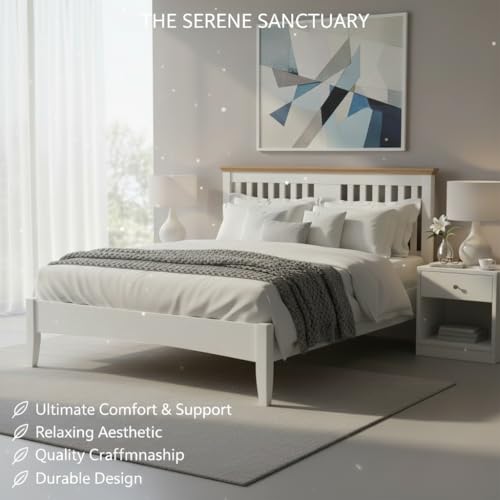 Image of APRODZ Solid Wood Without Storage Queen Size Parma Bed for Bedroom Stylish | White & Brown Finish