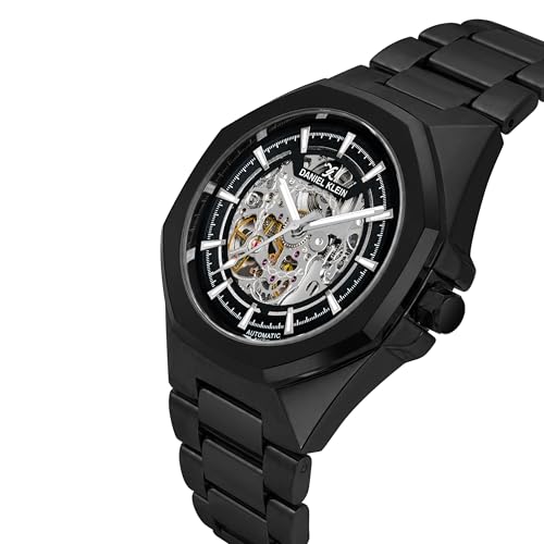 Image of DANIEL KLEIN Men's Luxury Skeleton Dial Analog Watch with Silver Stainless Steel Strap