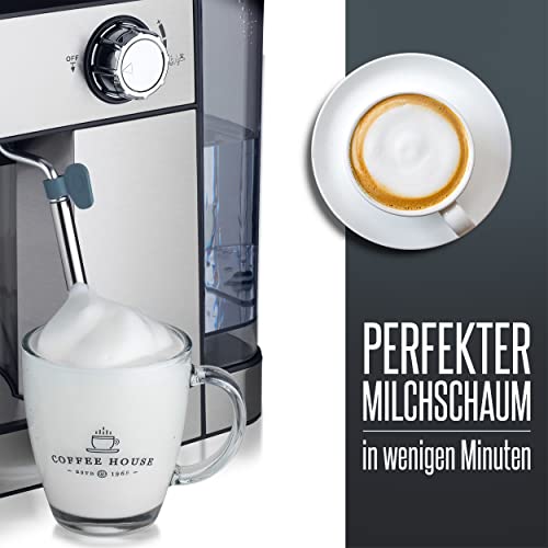 HEINRICHS Espressomaschine, Barista Siebträgermaschine mit 850W, 20 Bar Druck, Kaffeemaschine mit Milchaufschäumerstab, Doppelauslauf, abnehmbares Tropfgitter, 1.6Liter Wassertank, LED-Touch-Display – Bild 3