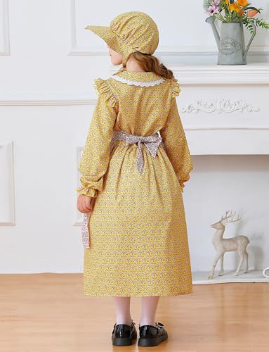 Happy Cherry Girls Pioneer Floral Dresses Set Colonial 1800s Renaissance Dress 3Pcs/4Pcs 3-15Y2