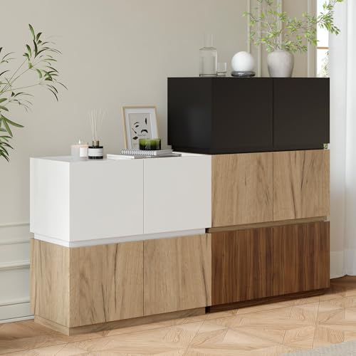 Stackable Small Storage Cabinet with 2 Doors - Modular Closet Solution and Short Storage Cabinet - Elegant Accent Cabinet for Home or Office Organization Black