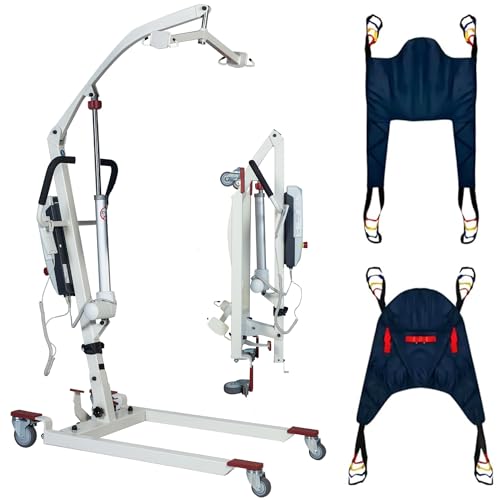 MediHoist Foldable Hoyer-Lift for Home Use•Portable Electric Patient Transfer Lift•500lbs Body Transfer Lift•Installation Free•2 Kind of Sling Included, White