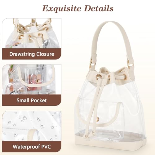 MoKo Clear Tote Bag, Large Capacity Handbags with 2 Pockets, Waterproof PVC Tote Bags for Women, Clear Bag for Stadium Events4
