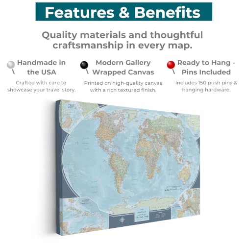 Image of Signature World Push Pin Map - Personalized Gallery Wrapped Canvas - Travel Wall Decor - Gallery Wrap - 24 inch x 36 inch