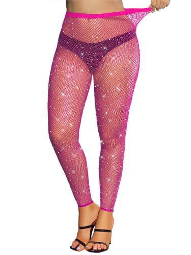 Image of VINICUNCA Sparkly Fishnet Stockings for Women Colorful Tights Plus Size | high-elastic high-toughness nylon fishnet, reinforced toe & crotch, high waist no slip, perfect for halloween party cosplay