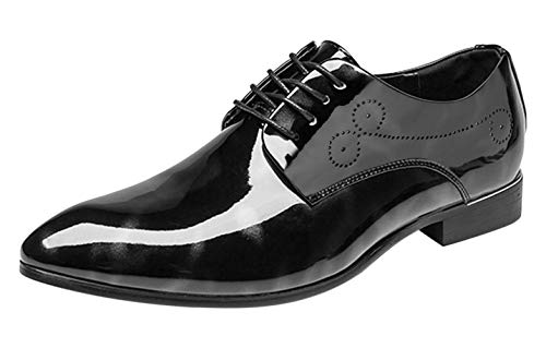 Black Dress Shoes Men Pointed Toe Floral Patent Leather Lace Up Oxford Fashion Formal Shoes Black 11 US