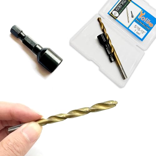 Image of 2 Pcs Hanger Bolt Driver and Drill, Alloy-Steel Driver with HSS Twist Drill for 5 /16 inch-18 Double Headed Wood Screws Fully All Threaded Rod,Threaded Insert Hexagon Head Drivers and Drills Bits