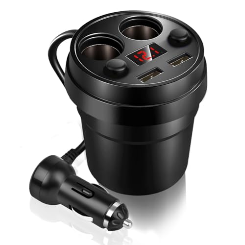 Chargeur de Voiture Porte-gobelet Multifonction, Double USB, Surveillance de la Tension en Temps...