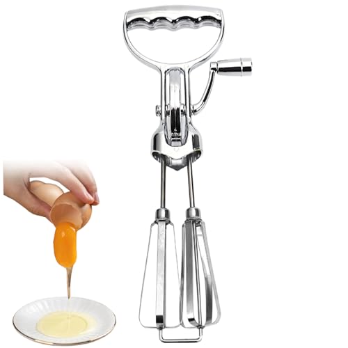 Batidor de huevos con manivela manual de acero inoxidable tamaño grande color plata 5