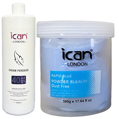 ICAN LONDON PROFESSIONNEL CRÈME PEROXYDE 40 VOL 12% 1000 ML + JARS POUDRE BLEU RAPIDE 500 G Cover