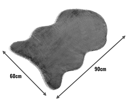 Schaffell-Imitat Vorleger, Lammfell Teppich, Kunstfell, flauschiger Schaffell Vorleger, Bettvorlerger, kleiner Teppich ca. 60x90cm Lonhair, Fell-Optik- KEIN ECHTFELL (Grau)