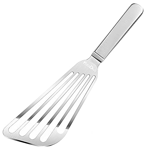 Comparison: Best Spatula For Stainless Steel Pan 6 KSENDALO Thin Fish Spatula Stainless Steel -Flexible Slotted Egg Flipper with Angled Blade & Comfortable Hollow Grip, Metal Turner for Fish Egg Omelettes Pancakes, All Cookware, Dishwasher Safe