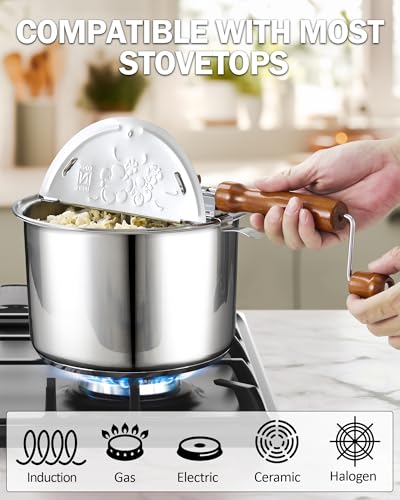 Image of Cook N Home Stovetop Popcorn Popper with Crank, 6 Quart Stainless Steel Popcorn Pot, Silver