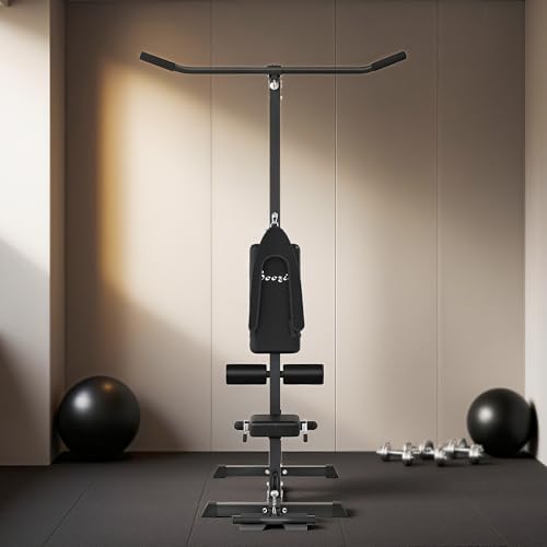 Soozier LAT Pull Down Machine Cable Station, High and Low Pulley System with Adjustable Seat and Flip-Up Footplate, for Home Gym, Black - Image 9