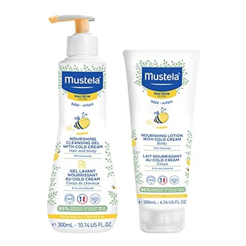 Image of Mustela Baby Dry Skin Bath Time Gift Set - Baby Skin Care Essentials - with Natural Avocado & Cold Cream - 2 Items Set