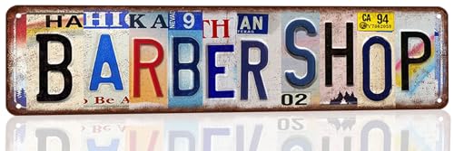 Barber Shop Metal Sign, Vintage Tin Wall Art for Barbershop Decor, Man Cave & Home, Gift for Barbers, Hairdressers & Men with Shaving Design 4 X16 Inches