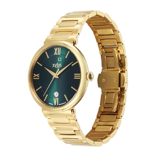 Image of Xylys Quartz Analog with Date Green Dial Golden Stainless Steel Strap Watch for Men