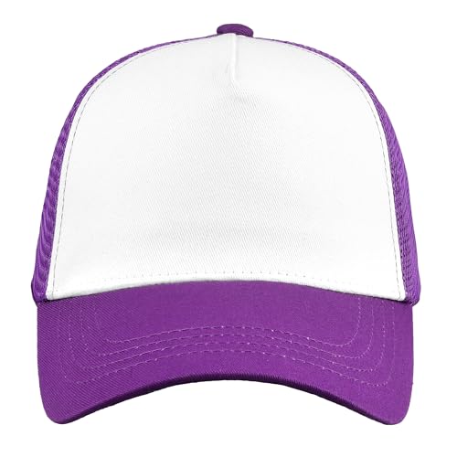 Image of Falari 5-Panel Mesh Baseball Cap, Trucker Hat, Structured Plain Design, Cotton, Adjustable Size