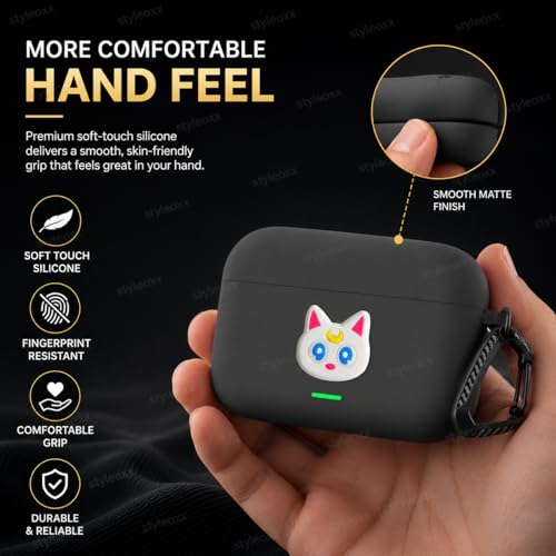 Image of Anvique Silicone Case Cover for Realme Buds T500 Pro, Shockproof Protective Earbuds Cover with Keychain Hook, Anti-Scratch Soft Silicone Skin, Full Body Protection Case (CuteEye)