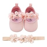 TMEOG 2 Pcs Kleinkind Schuhe+Stirnband, Baby Mädchen Blumen Schuh Anti-Rutsch-Weiche Besondere Anlässe Taufe Hochzeit Party Schuhe (B_Pink, 6_Months)