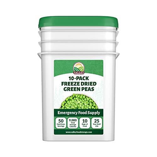 Image of Freeze Dried Green Peas 10-Bag Bucket, 88 Oz | Premium Emergency Food Supply 25 Year Shelf Life | Prepper Supplies, Survival Food, Off Grid Living Supplies | Valley Food Storage Packaged in USA