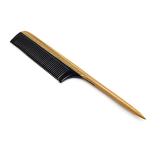 ET-HOME Sandalwood Hair Comb for Women - Handmade Fine Tooth Teasing Tail Comb - No Static Natural Buffalo Horn Teeth Comb with Gift Box